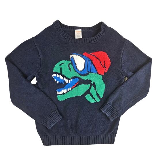 Gymboree Sweater Boy Medium Navy Blue Dinosaur Long Sleeve Round Neck Cotton - Picture 1 of 6